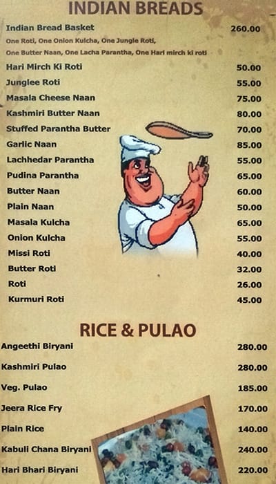 Angeethi restaurant menu