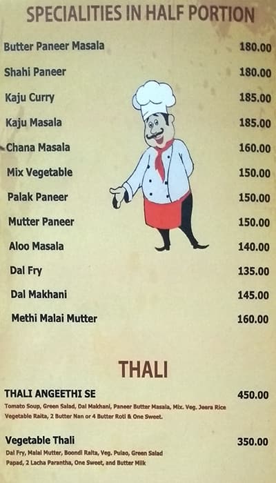 Angeethi restaurant menu
