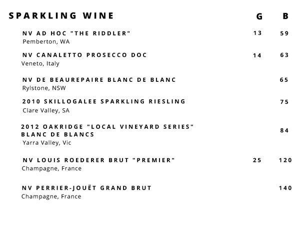 Harbour Rocks Hotel menu