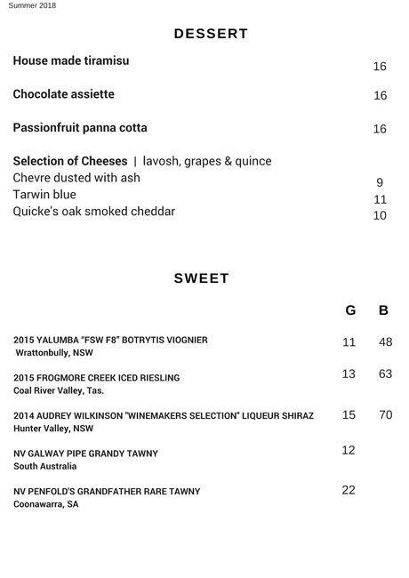 Harbour Rocks Hotel menu
