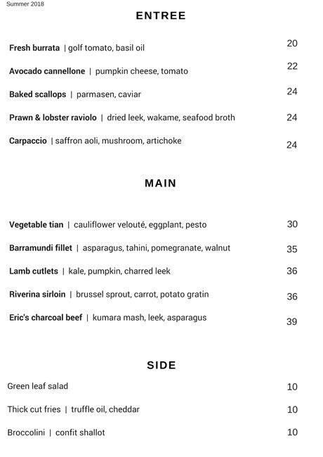 Harbour Rocks Hotel menu