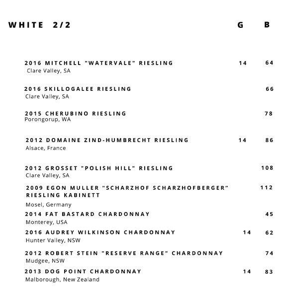Harbour Rocks Hotel menu