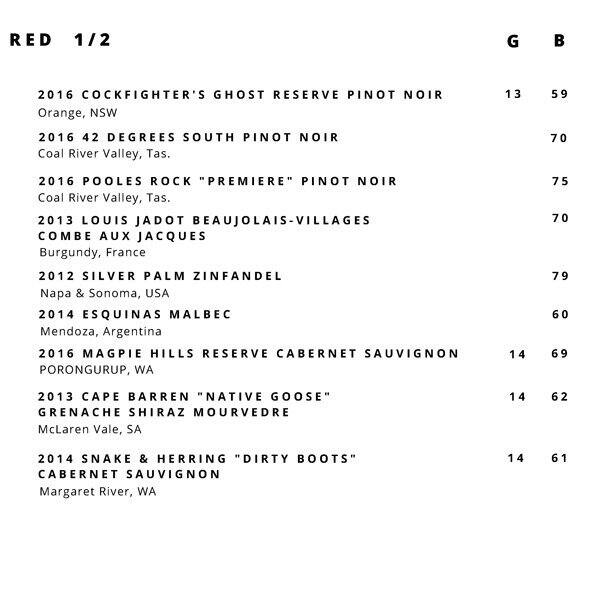 Harbour Rocks Hotel menu