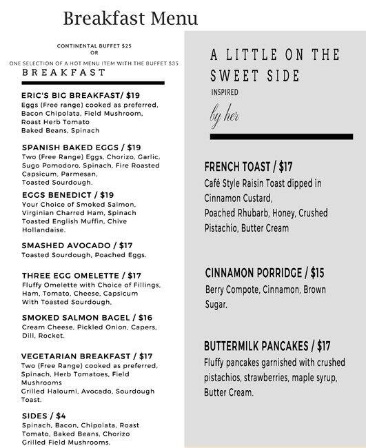 Harbour Rocks Hotel menu