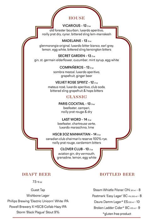 Menu de Homer St. Cafe and Bar