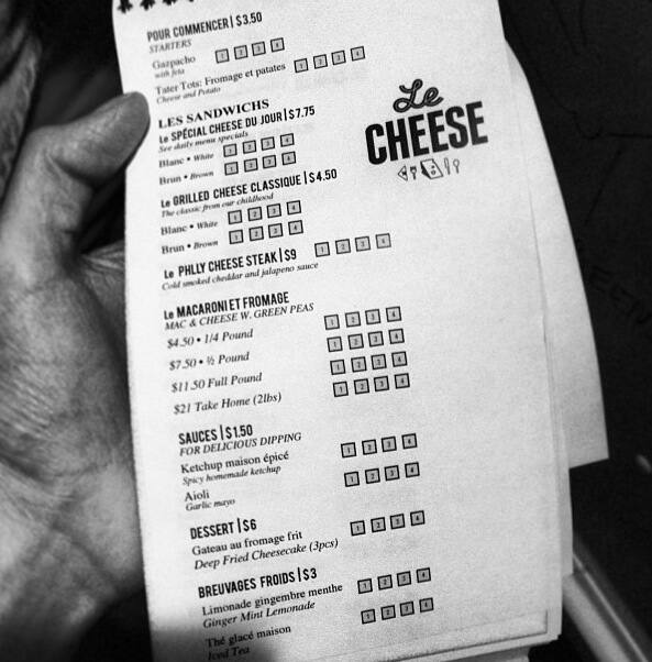 Le Cheese Casse Croute Truck Menu