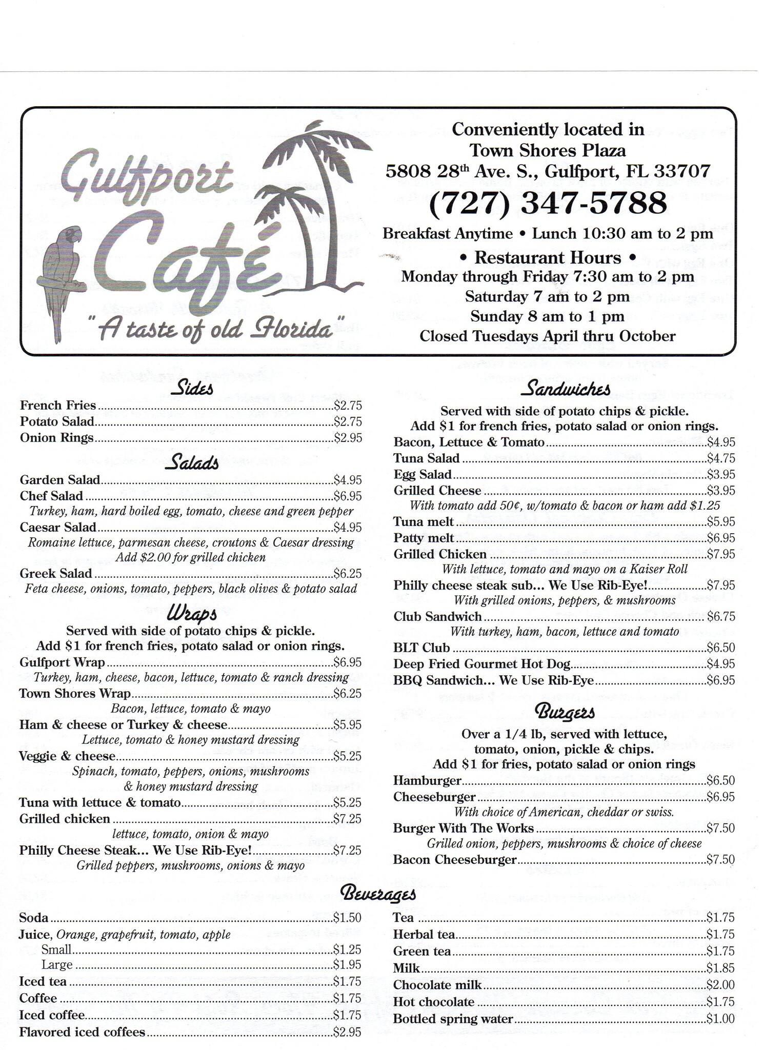 Gulfport Cafe Menu, Menu for Gulfport Cafe, South Pasadena / Gulfport