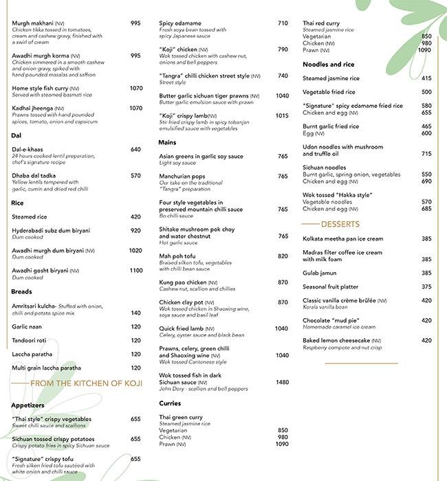 Kabana menu