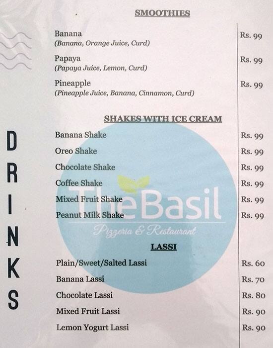 Menu of The Basil Pizzeria Restaurant Vaishali Nagar Jaipur