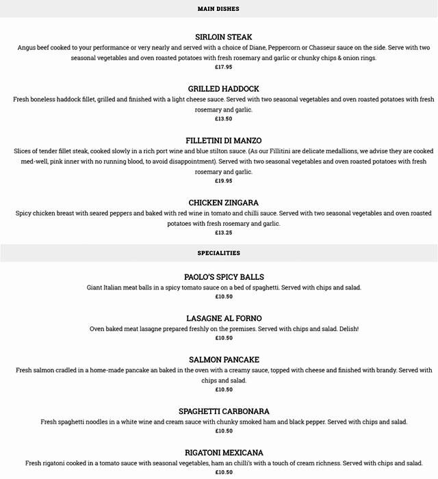 Menu at The Old Bill pub & bar, Oldham