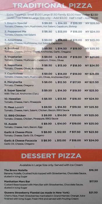 Empire Pizza House Menu, Menu for 