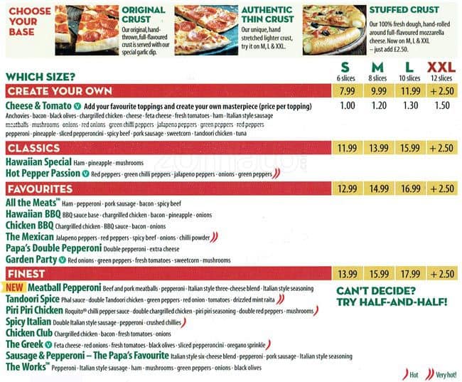 Papa John's Menu, Menu for Papa John's, West Wickham, London Zomato UK