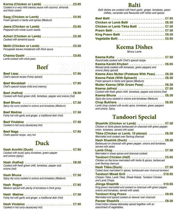 Menu at Chutneys Indian Restaurant, Uxbridge, 26 Cowley Rd