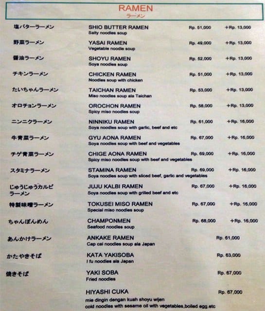 Taichan Senayan Menu