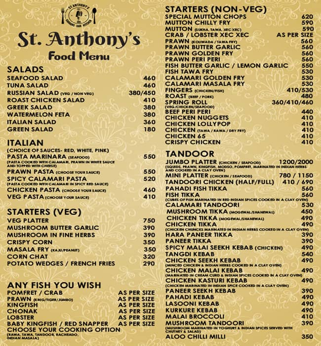 Anthony's menu store