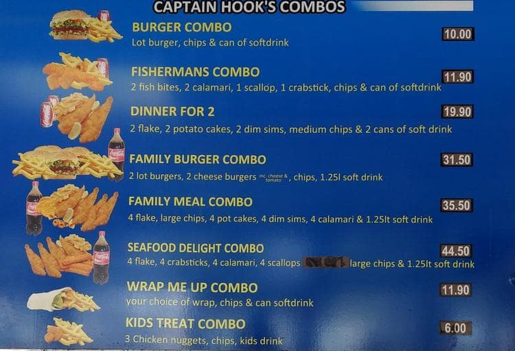 Menu at Captain Hooks Fish & Chippery restaurant, Derrimut