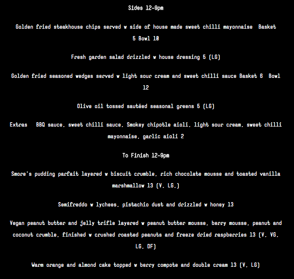 Menu at Edge restaurant, Geelong