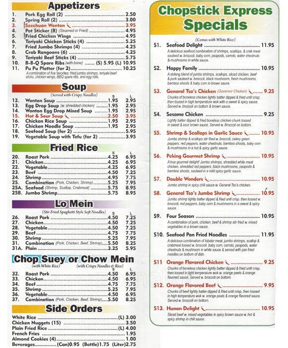 Chopstick Express Menu, Menu for Chopstick Express, Park Ridge, Chicago ...