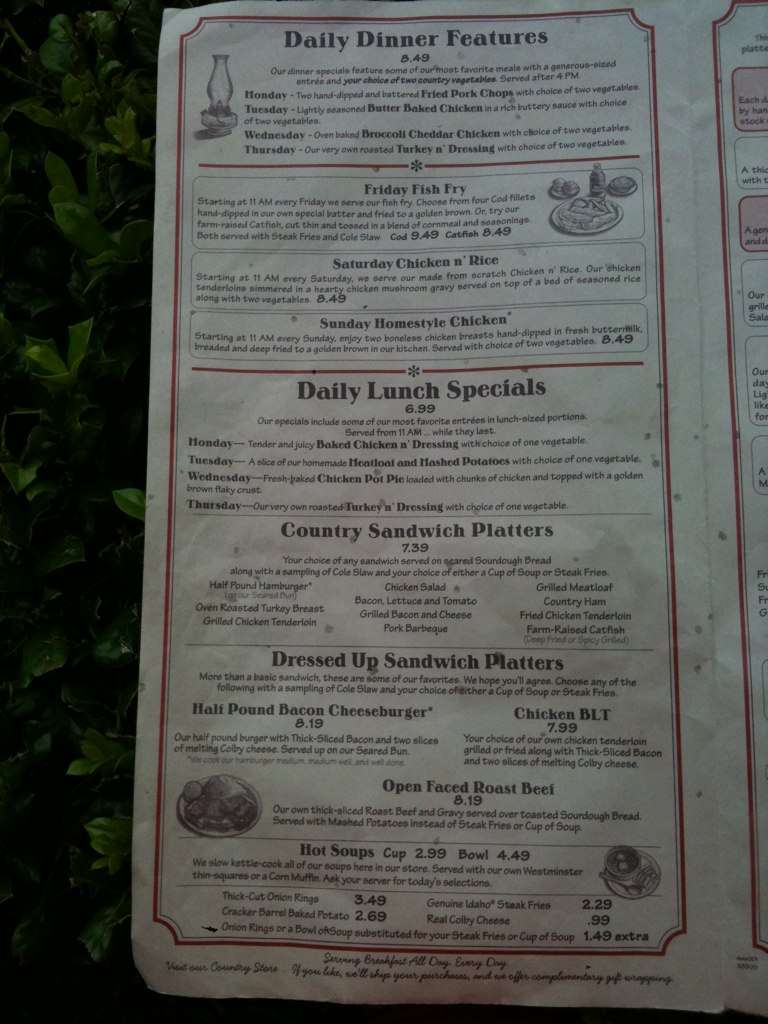 Cracker Barrel Menu, Menu for Cracker Barrel, Lafayette, Lafayette