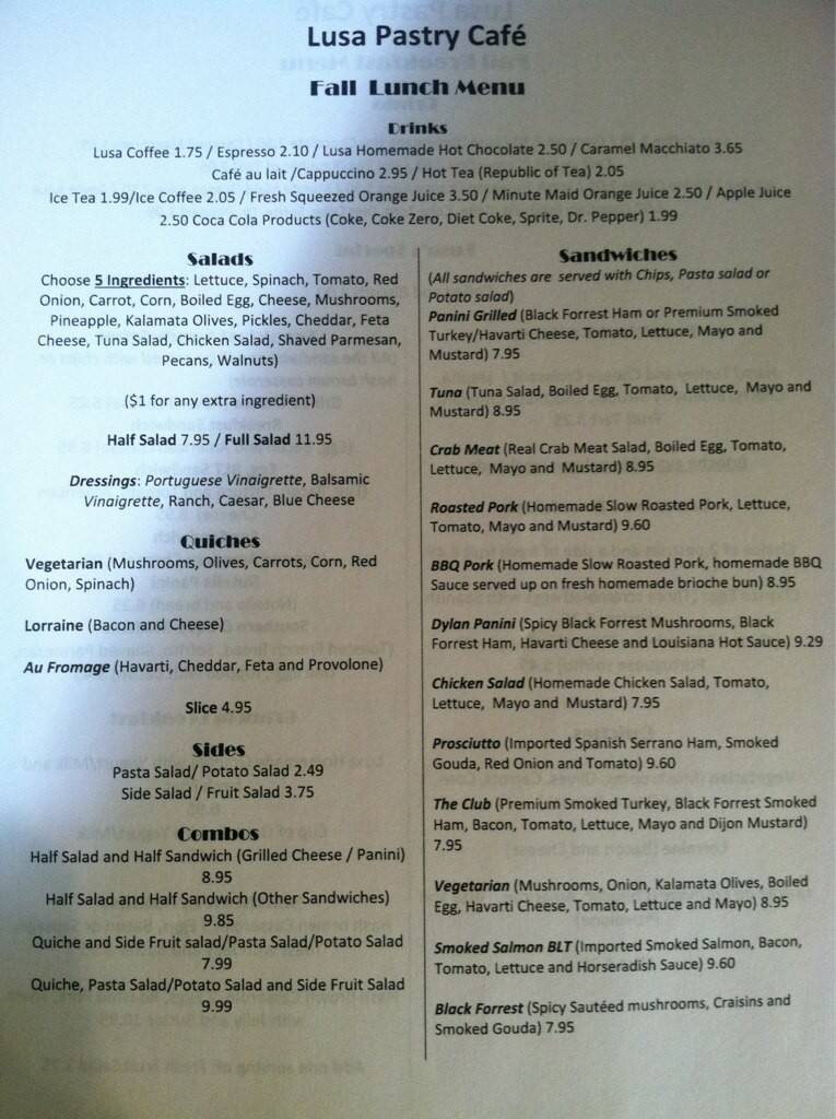 Lusa Pastry Cafe Menu, Menu for Lusa Pastry Cafe, Oxford, Oxford Urbanspoon/Zomato