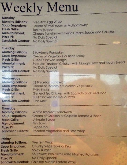 Eurest Dining Services Menu, Menu for Eurest Dining Services