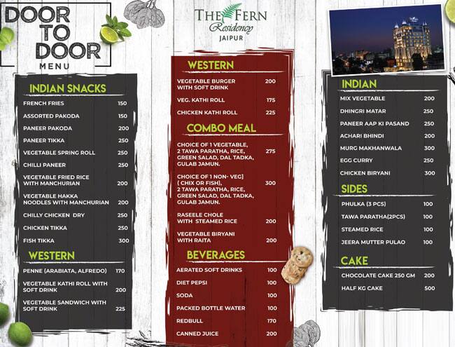 The Fern Residency menu