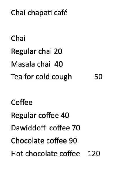 Menu of Chai Chapati Cafe, Hingna T Point, Nagpur