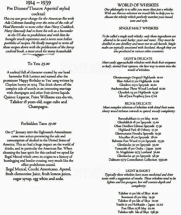 Menu at Savoy Grill pub & bar, London, The Savoy Covent Garden