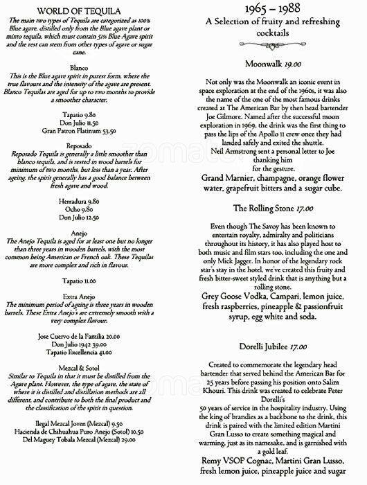 Menu at Savoy Grill pub & bar, London, The Savoy Covent Garden