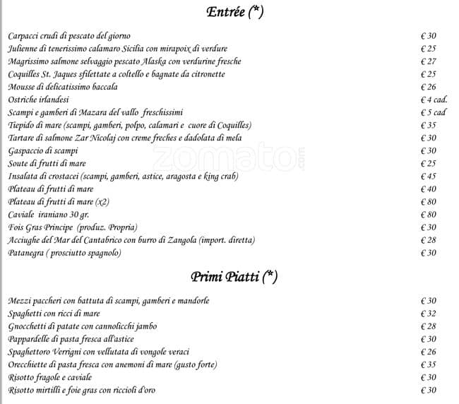 Menu di La Malmaison 