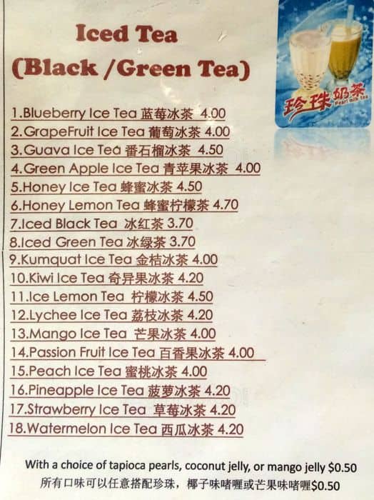 Menu au Beansprout Bubble Tea House café, Surrey