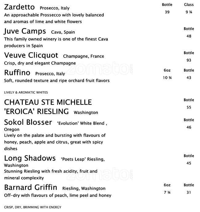 Menu at JOEY Bellevue restaurant, Bellevue