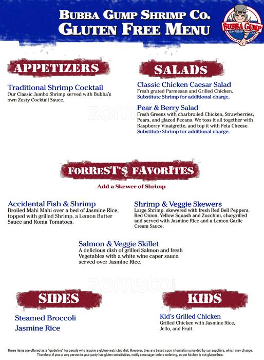 Menu at Bubba Gump Shrimp Co. restaurant, Miami