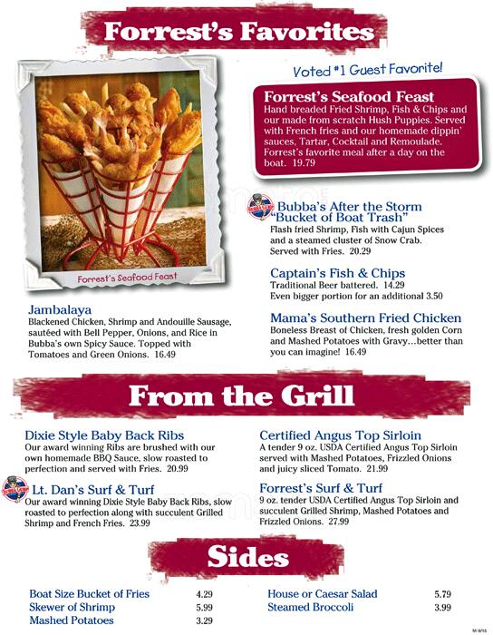 Menu at Bubba Gump Shrimp Co. restaurant, Miami