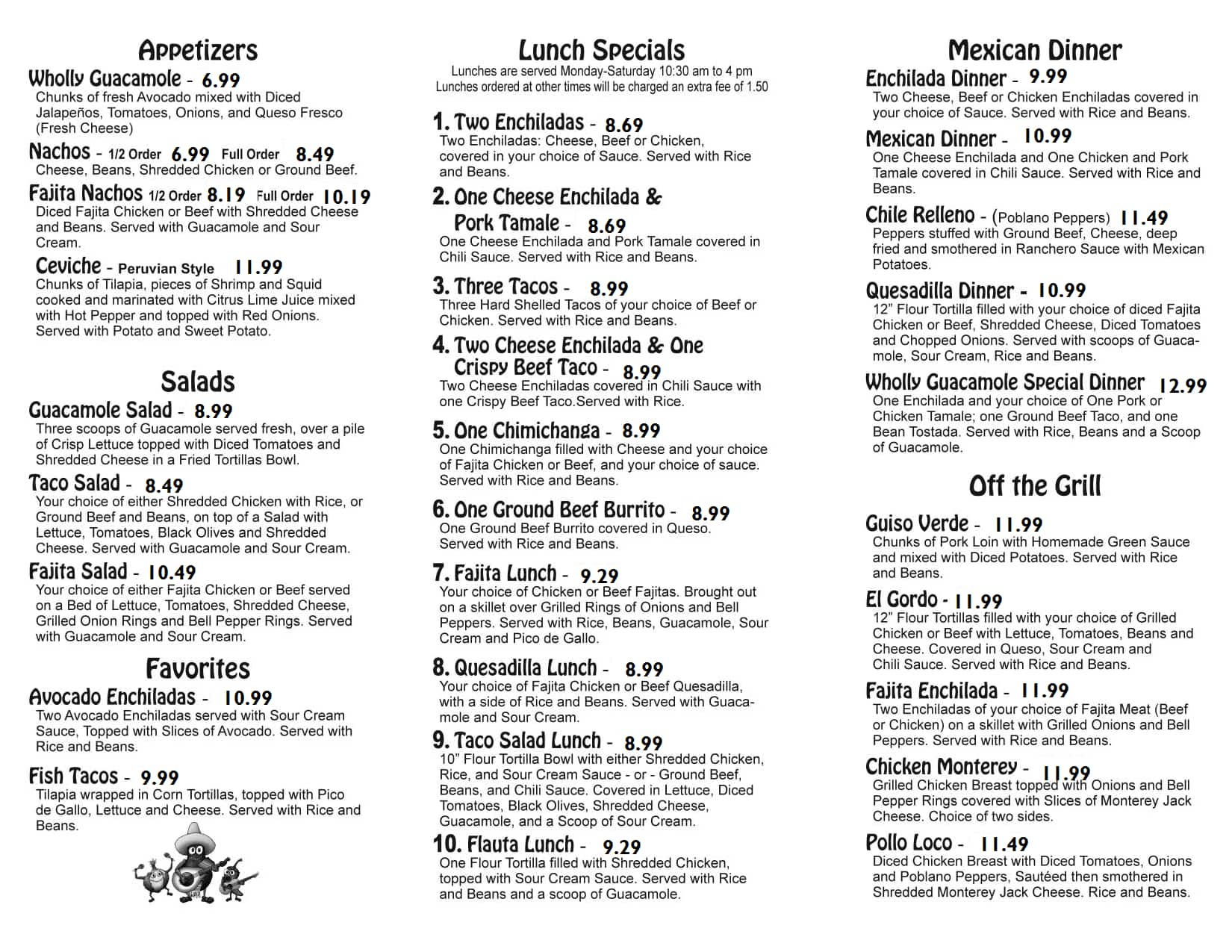 Menu at Wholly Guacamole restaurant, Midwest City