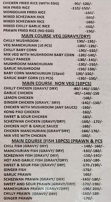 Anamika Fast Food Centre menu