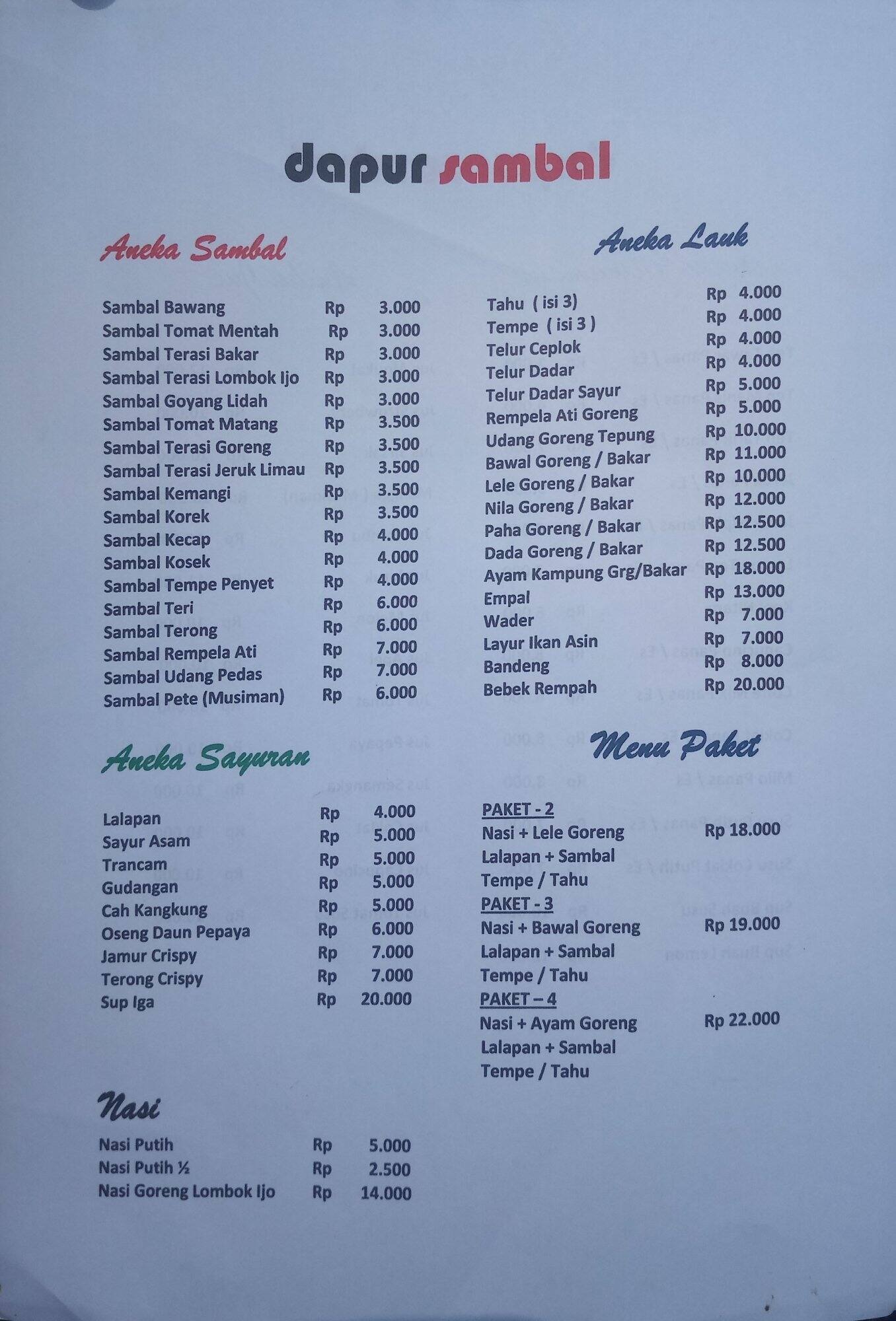Dapur Sambal Menu Menu Untuk Dapur Sambal Pamulang Tangerang