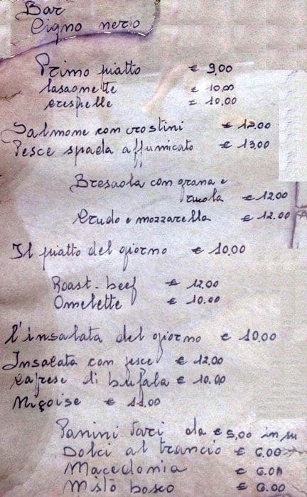 Menu di Bar Il Cigno nero 