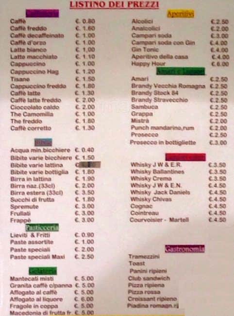 Menu di Bar Centodolci 