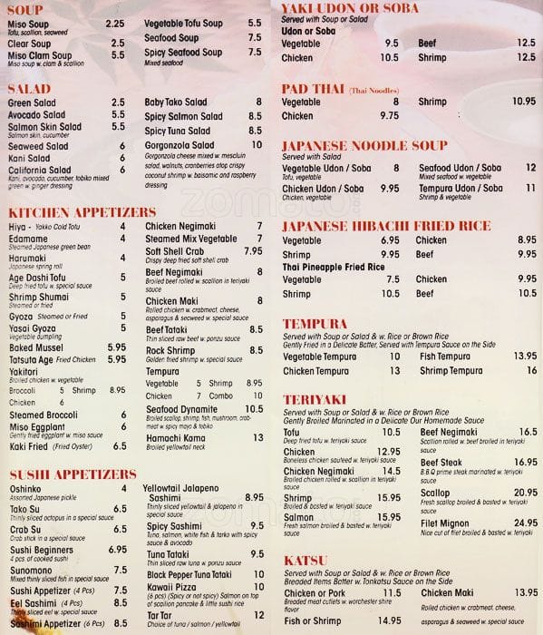 Kawaii Sushi Menu For Howard Beach New York Kawaii Sushi Howard Beach Menu