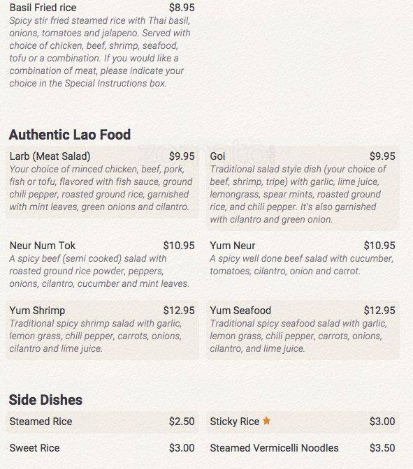 Menu at Sikhay Thai Lao Restaurant & Boba Tea & Pho, Fort Worth