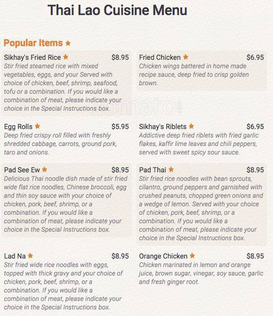 Menu at Sikhay Thai Lao Restaurant & Boba Tea & Pho, Fort Worth