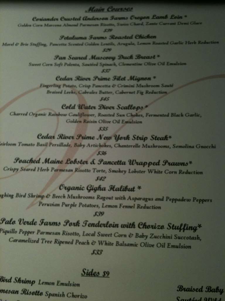Menu at Different Pointe of View restaurant, Phoenix