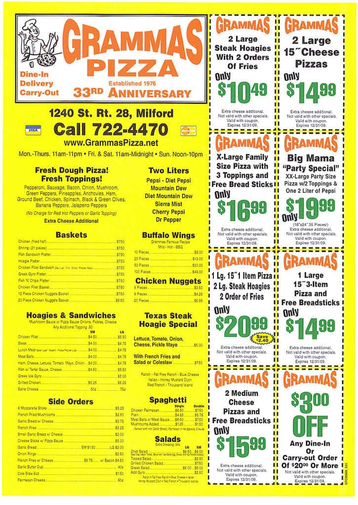 grammas pizza menu coupons
