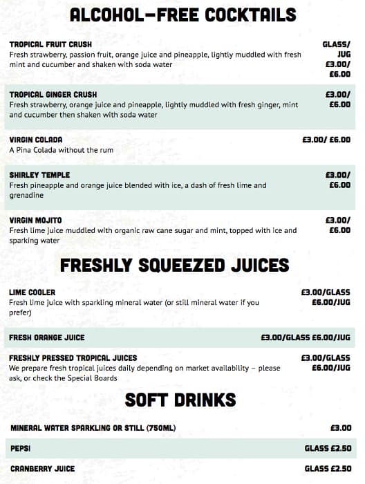 Menu at Cubana Restaurant Waterloo, London, 48 Lower Marsh