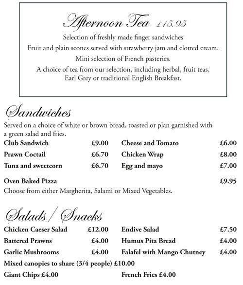 Menu at Terrace Restaurant at Hyde Park, London