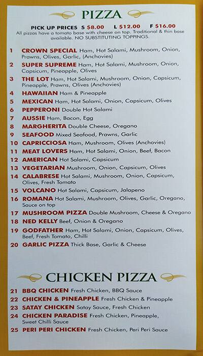 Crown Pizza Menu, Menu for Crown Pizza 