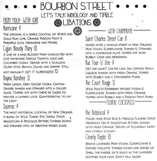 Menu at Bourbon Street Bar and Grill, Puyallup