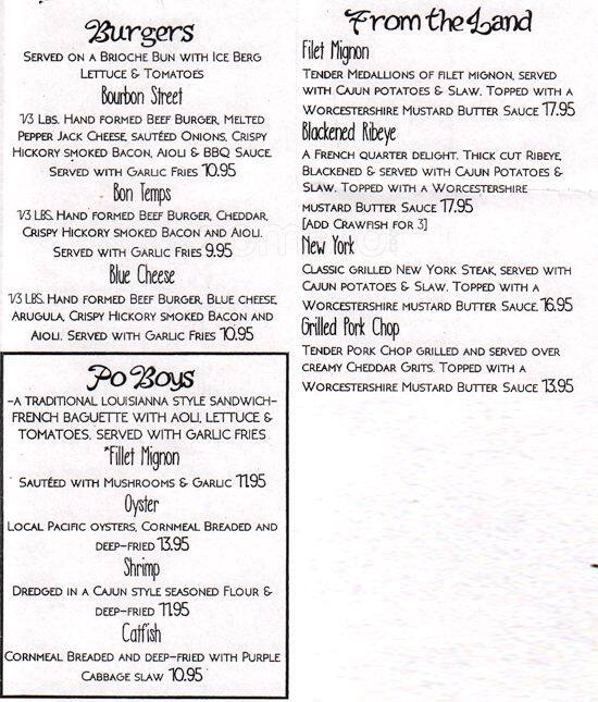 Menu at Bourbon Street Bar and Grill, Puyallup