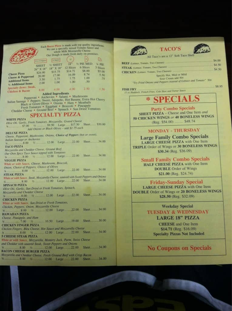 Bocce Club Pizzeria Menu, Menu for Bocce Club Pizzeria, Williamsville